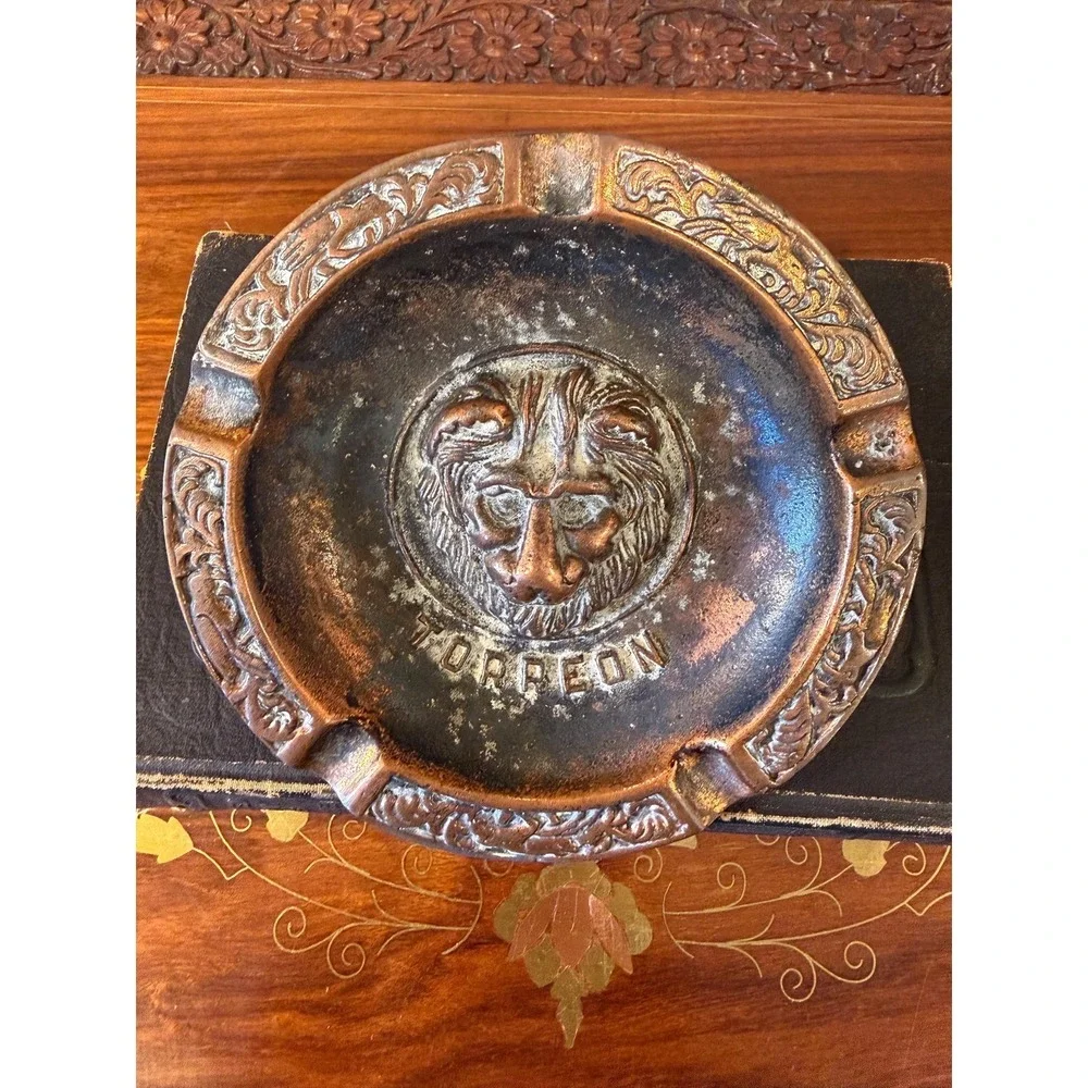 Vintage‎ Lion Ashtray - Cast Metal Copper Tone Catchall